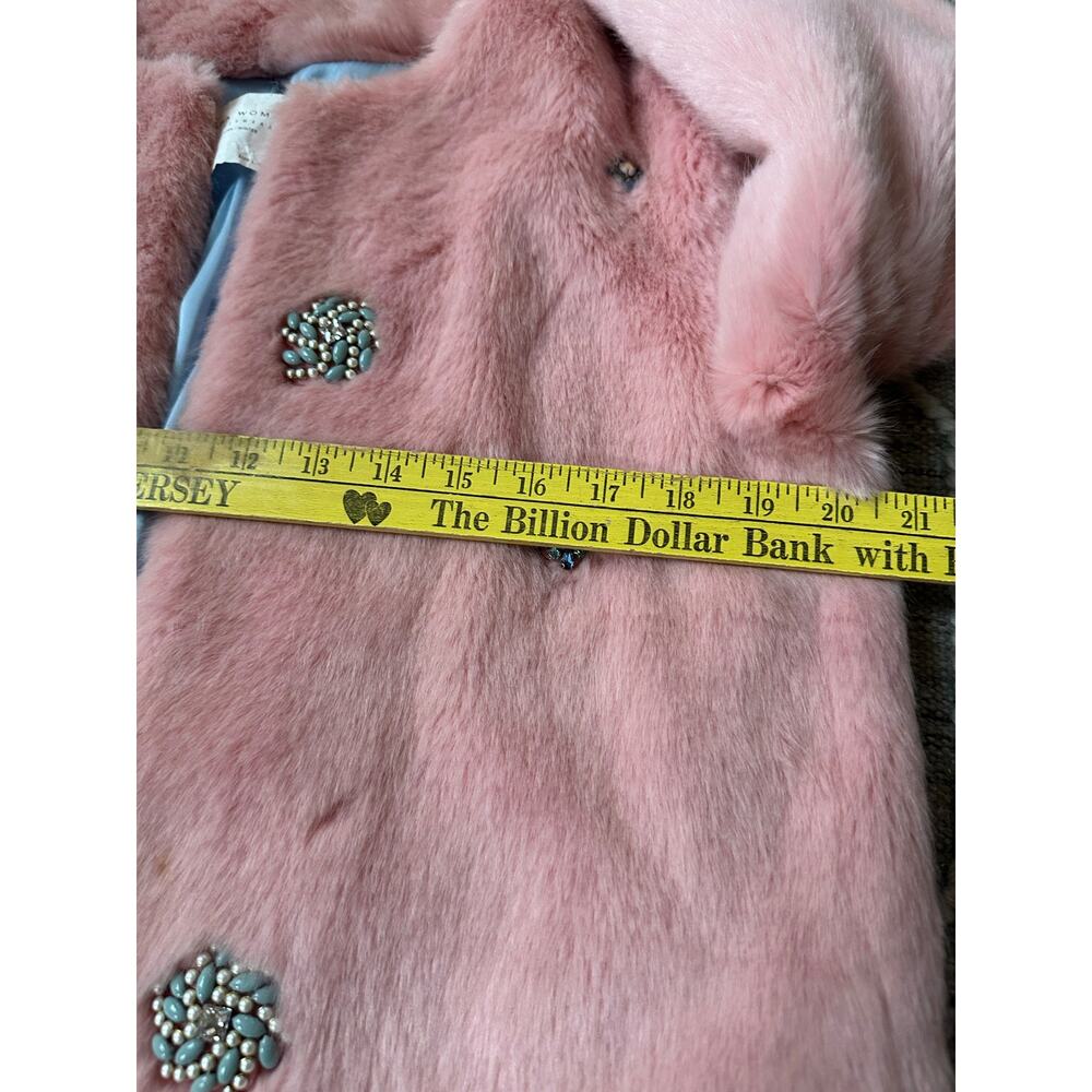 ZARA COLLECTION - Pink Bejeweled Faux Fur Coat blue beads party - Picture 6 of 16